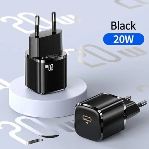 USAMS Ładowarka sieciowa 1x USB-C T36 mini 20W + kabel USB-C-Lightning czarny/black PD3.0 Fast Charging XFKXLOGTL01 (US-CC124+US