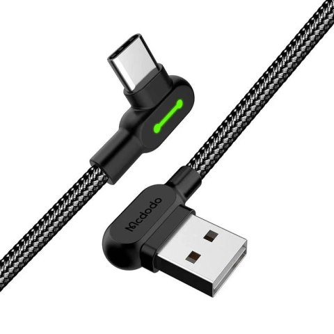 Kabel USB do USB-C kątowy Mcdodo CA-5280 LED, 1.8m (czarny)