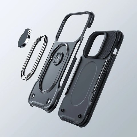 Etui Joyroom Dual Hinge do iPhone 14 Pro Max pancerny pokrowiec z podstawką uchwytem ring holder czarne