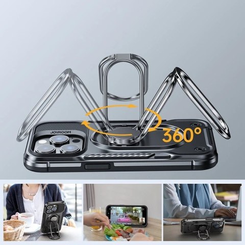 Etui Joyroom Dual Hinge do iPhone 14 Pro Max pancerny pokrowiec z podstawką uchwytem ring holder czarne