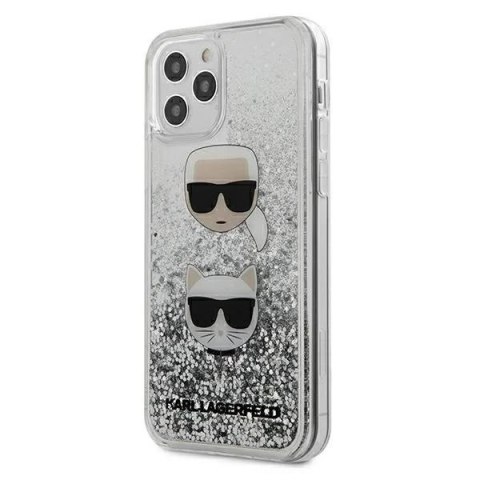 Etui Karl Lagerfeld KLHCP12LKCGLSL do iPhone 12 Pro Max 6,7" Liquid Glitter Karl&Choupette srebrny/silver hardcase