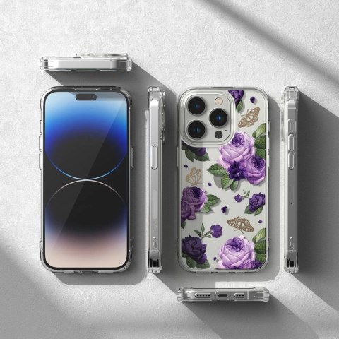 Etui Ringke Fusion Design pancerne pokrowiec z żelową ramką do iPhone 14 Pro Max przezroczysty (Purple rose) (FD645E29)