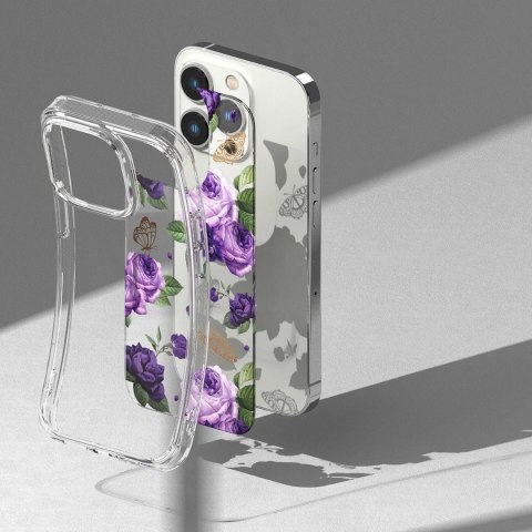 Etui Ringke Fusion Design pancerne pokrowiec z żelową ramką do iPhone 14 Pro Max przezroczysty (Purple rose) (FD645E29)