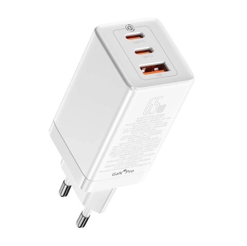 Ładowarka sieciowa Baseus GaN3 Pro, 2xUSB-C + USB, 65W (biała)