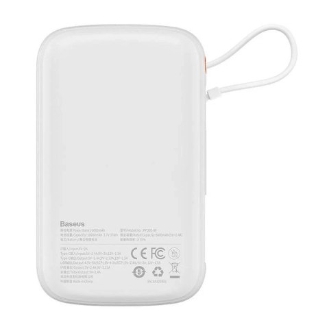 Powerbank Baseus Qpow Pro z kablem Lightning, USB-C, USB, 10000mAh, 20W (biały)
