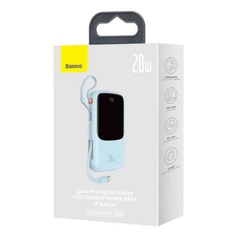 Powerbank Baseus Qpow Pro z kablem Lightning, USB-C, USB, 10000mAh, 20W (niebieski)
