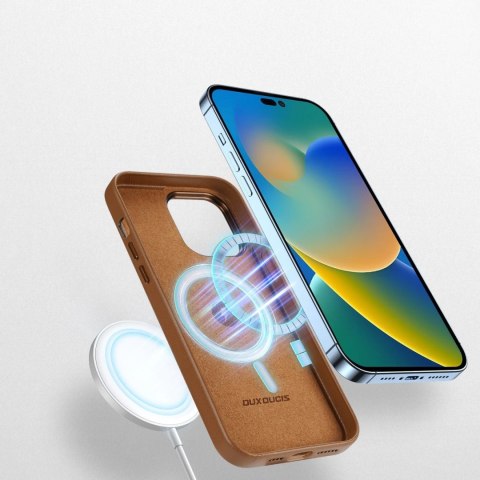 Etui Dux Ducis Grit skórzane do iPhone 14 Pro Max elegancki pokrowiec ze sztucznej skóry (kompatybilne z MagSafe) brązowy