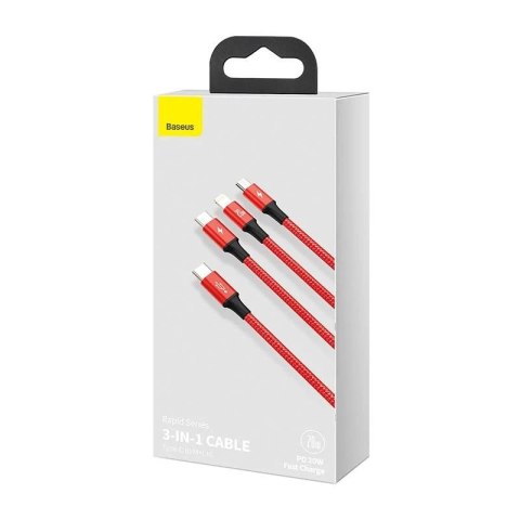 Kabel USB 3w1 Baseus Rapid Series, micro USB / Lightning / USB-C, 20W, 1.5m (czerwony)
