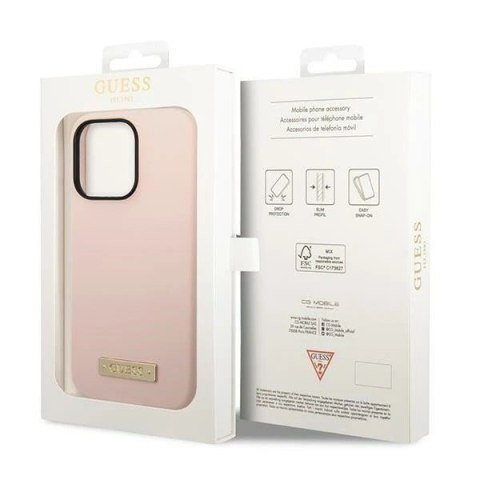 Eti na telefon Guess GUHMP14XSBPLP do Apple iPhone 14 Pro Max 6,7" różowy/pink hard case Silicone Logo Plate MagSafe