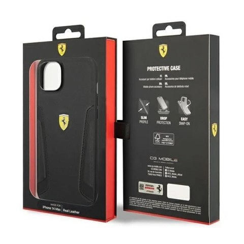 Eti na telefon Ferrari FEHCP14SRBUK do Apple iPhone 14 6,1" czarny/black hardcase Leather Stamp Sides