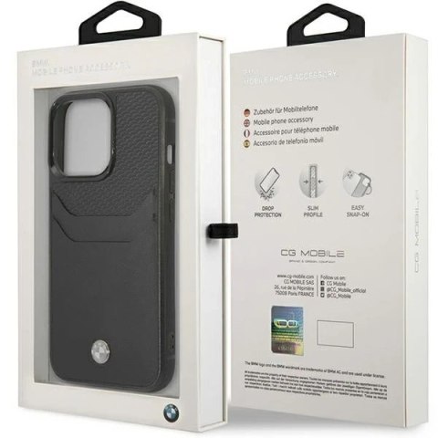 Etui na telefon BMW BMHCP14X22RSEPK do Apple iPhone 14 Pro Max 6,7" czarny/black Leather Card Slot