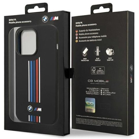 Etui na telefon BMW BMHCP14X22SWTK do Apple iPhone 14 Pro Max 6,7" czarny/black Silicone Vertical Tricolor Lines