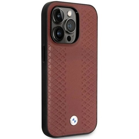Etui na telefon BMW BMHMP14X22RFGR do Apple iPhone 14 Pro Max 6,7" burgundowy/burgundy Leather Diamond Pattern MagSafe