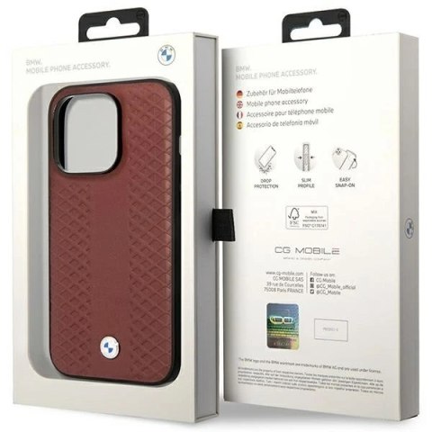 Etui na telefon BMW BMHMP14X22RFGR do Apple iPhone 14 Pro Max 6,7" burgundowy/burgundy Leather Diamond Pattern MagSafe