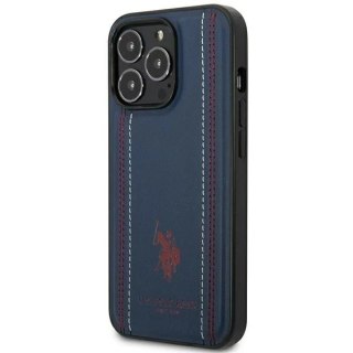 Etui na telefon US Polo USHCP14XPFAV do Apple iPhone 14 Pro Max 6,7" granatowy/navy blue Leather Stitch