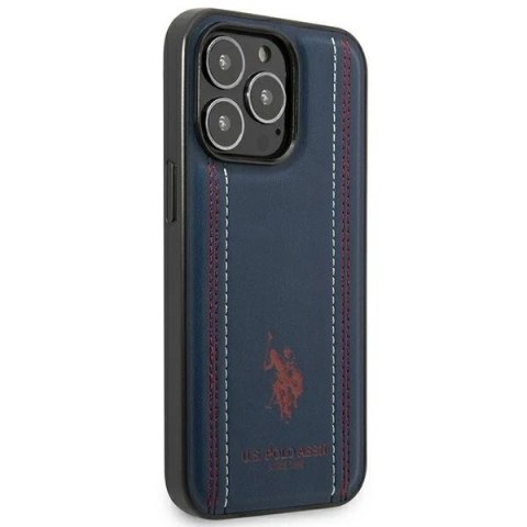 Etui na telefon US Polo USHCP14XPFAV do Apple iPhone 14 Pro Max 6,7" granatowy/navy blue Leather Stitch