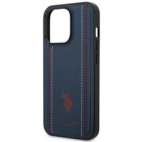 Etui na telefon US Polo USHCP14XPFAV do Apple iPhone 14 Pro Max 6,7" granatowy/navy blue Leather Stitch