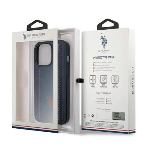 Etui na telefon US Polo USHCP14XPFAV do Apple iPhone 14 Pro Max 6,7" granatowy/navy blue Leather Stitch