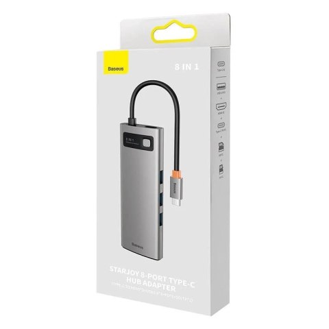 Hub 8w1 Baseus Metal Gleam Series, USB-C do 3x USB 3.0 + 2x HDMI + USB-C PD + microSD/SD