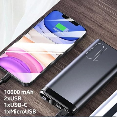 USAMS Powerbank PB55 10000mAh 2xUSB wyświetlacz LED szary/grey 10KCD14801 (US-CD148) aluminium
