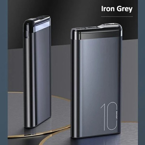 USAMS Powerbank PB55 10000mAh 2xUSB wyświetlacz LED szary/grey 10KCD14801 (US-CD148) aluminium