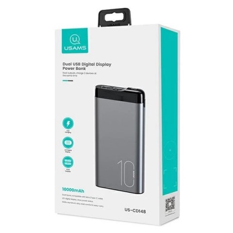 USAMS Powerbank PB55 10000mAh 2xUSB wyświetlacz LED szary/grey 10KCD14801 (US-CD148) aluminium