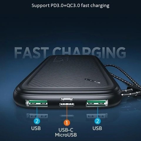 USAMS Powerbank PB56 10000mAh 22.5W 2xQC3.0+PD Fast Charge czarny/black 10KCD15101 (US-CD151)