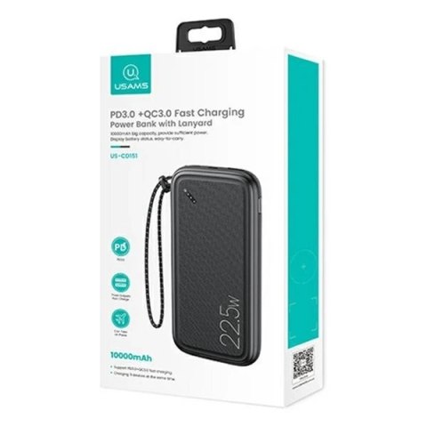 USAMS Powerbank PB56 10000mAh 22.5W 2xQC3.0+PD Fast Charge czarny/black 10KCD15101 (US-CD151)