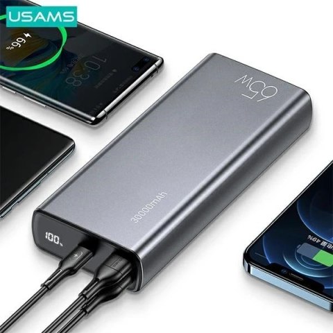 USAMS Powerbank PB59 30000mAh 65W 2xQC3.0+PD Fast Charge czarny/black CMXLOGTC01 (US-CD165) + kabel USB-C-USB-C