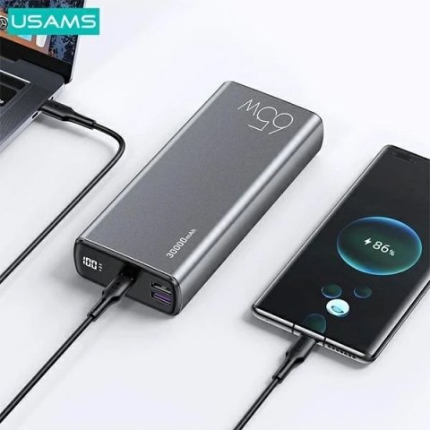 USAMS Powerbank PB59 30000mAh 65W 2xQC3.0+PD Fast Charge czarny/black CMXLOGTC01 (US-CD165) + kabel USB-C-USB-C