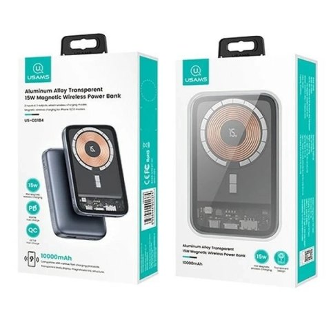 USAMS Powerbank PB67 10000mAh 15W QC3.0+PD Magnetic Wireless Fast Charge stalowy/tarnish 10KCD18401 (US-CD184)