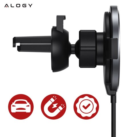 Uchwyt samochodowy 2w1 z ładowarką indukcyjna Alogy Airvent MagSafe QI Charger do MagSafe 15W do kratki Czarny