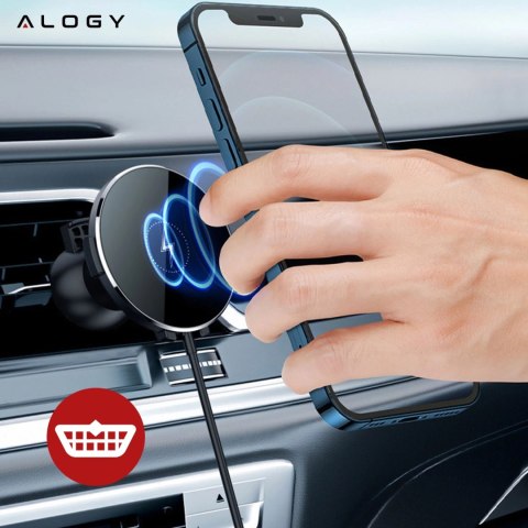 Uchwyt samochodowy 2w1 z ładowarką indukcyjna Alogy Airvent MagSafe QI Charger do MagSafe 15W do kratki Czarny