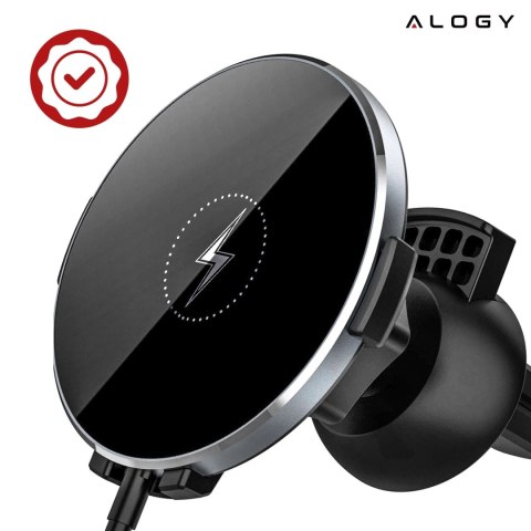 Uchwyt samochodowy 2w1 z ładowarką indukcyjna Alogy Airvent MagSafe QI Charger do MagSafe 15W do kratki Czarny