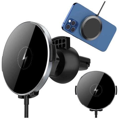 Uchwyt samochodowy 2w1 z ładowarką indukcyjna Alogy Airvent MagSafe QI Charger do MagSafe 15W do kratki Czarny