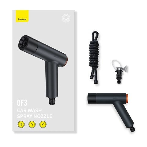 Baseus GF3 pistolet/myjka do auta ciemnoszara + teleskopowy wąż 7.5m i uniwersalne złącze (CPGF020113)