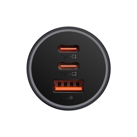 Baseus Golden Contactor Pro ładowarka samochodowa USB-A + 2x USB-C 65W ciemnoszary (CGJP010013)