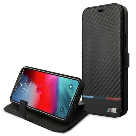 Etui na telefon BMW BMBKP13SPUCARTCBK do Apple iPhone 13 Mini 5,4" czarny/black bookcase M Collection PU Carbon Stripe