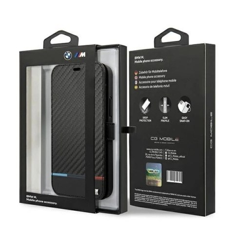 Etui na telefon BMW BMBKP13SPUCARTCBK do Apple iPhone 13 Mini 5,4" czarny/black bookcase M Collection PU Carbon Stripe