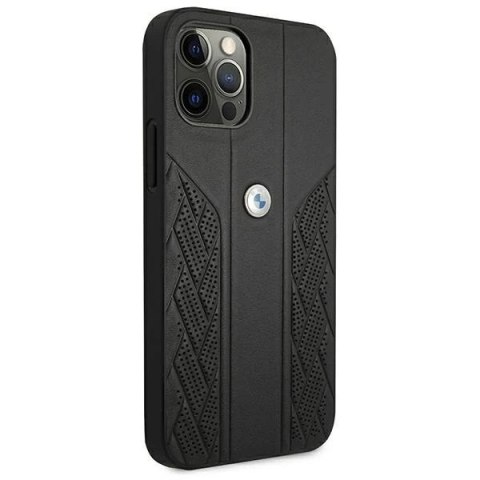 Etui na telefon BMW BMHCP12LRSPPK do Apple iPhone 12 Pro Max 6,7" czarny/black hardcase Leather Curve Perforate
