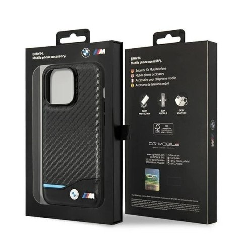 Etui na telefon BMW BMHCP14L22NBCK do Apple iPhone 14 Pro 6,1" czarny/black Leather Carbon