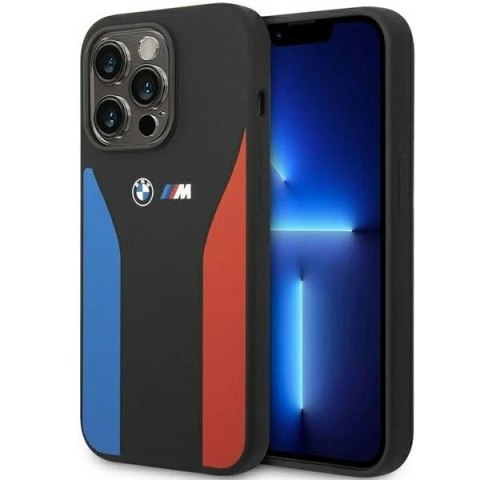 Etui na telefon BMW BMHCP14L22SCSK do Apple iPhone 14 Pro 6,1" czarny/black Silicone Blue&Red Stripes M Collection