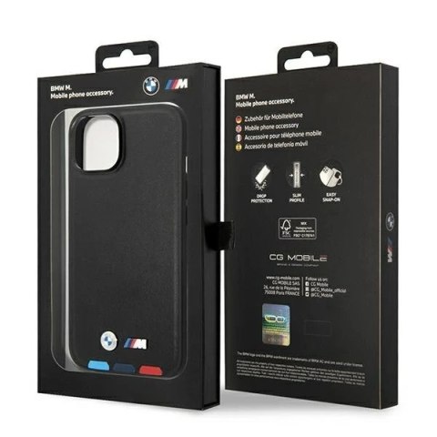 Etui na telefon BMW BMHCP14M22PTDK do Apple iPhone 14 Plus 6,7" czarny/black Leather Stamp Tricolor