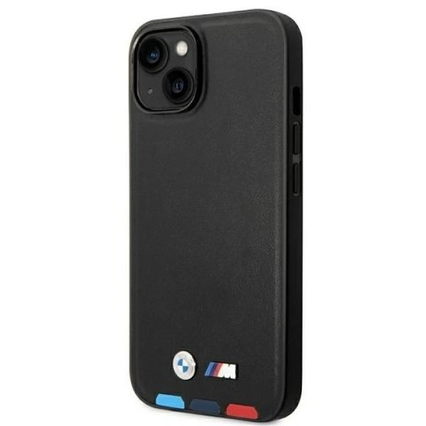 Etui na telefon BMW BMHCP14S22PTDK do Apple iPhone 14 6,1" czarny/black Leather Stamp Tricolor
