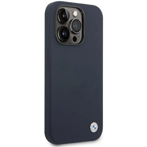 Etui na telefon BMW BMHMP14LSILNA do Apple iPhone 14 Pro 6,1" granatowy/navy Silicone Metal Logo MagSafe
