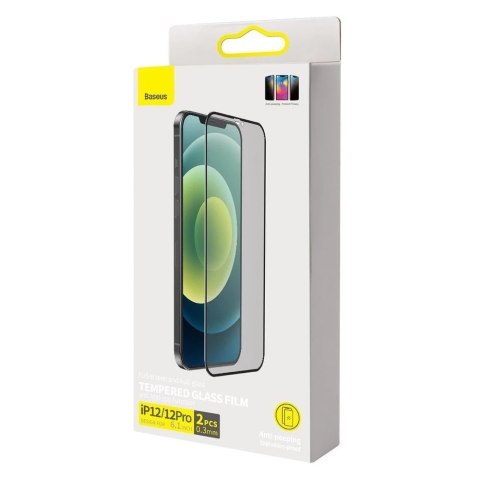 Baseus 2x szkło hartowane 0,3 mm Anti Spy z ramką na cały ekran iPhone 12 Pro / iPhone 12 (SGAPIPH61P-KS01) (case friendly)