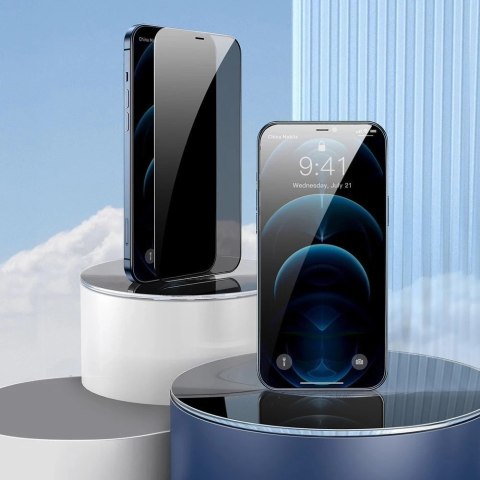 Baseus 2x szkło hartowane 0,3 mm Anti Spy z ramką na cały ekran iPhone 12 Pro / iPhone 12 (SGAPIPH61P-KS01) (case friendly)