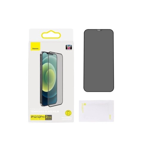 Baseus 2x szkło hartowane 0,3 mm Anti Spy z ramką na cały ekran iPhone 12 Pro / iPhone 12 (SGAPIPH61P-KS01) (case friendly)