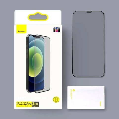 Baseus 2x szkło hartowane 0,3 mm Anti Spy z ramką na cały ekran iPhone 12 Pro / iPhone 12 (SGAPIPH61P-KS01) (case friendly)