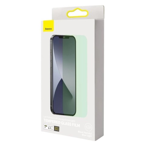 Baseus 2x zielone szkło hartowane 0,3 mm z filtrem Anti Blue Light iPhone 12 Pro Max (SGAPIPH67N-LP02)
